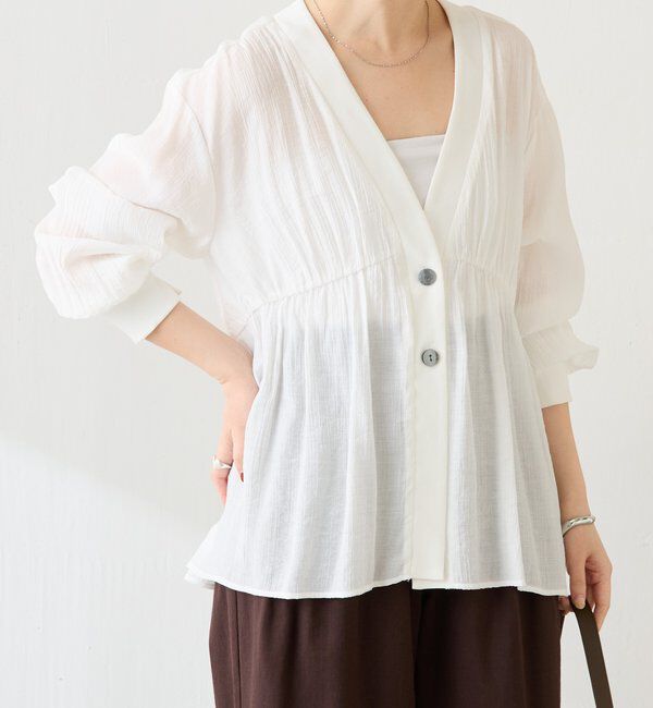  「《1枚で着映える》ギャザー切替シャツカーディガン」|シャツ・ブラウス|