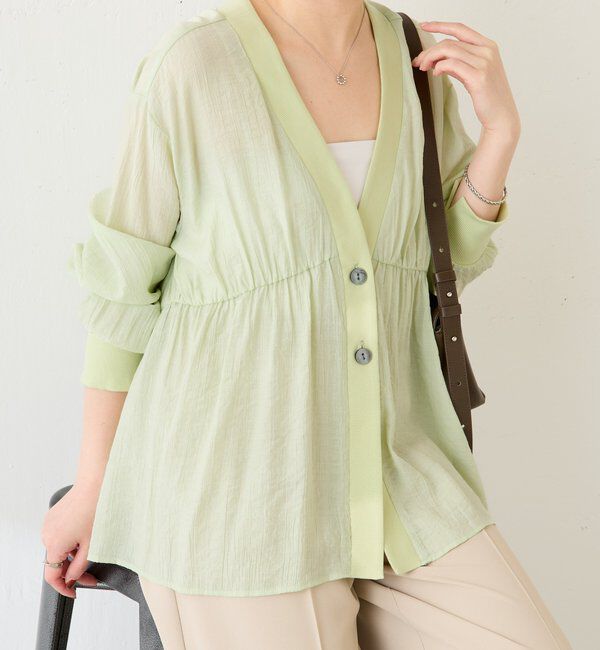  「《1枚で着映える》ギャザー切替シャツカーディガン」|シャツ・ブラウス|