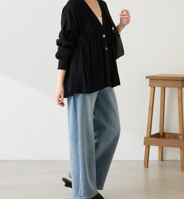  「《1枚で着映える》ギャザー切替シャツカーディガン」|シャツ・ブラウス|