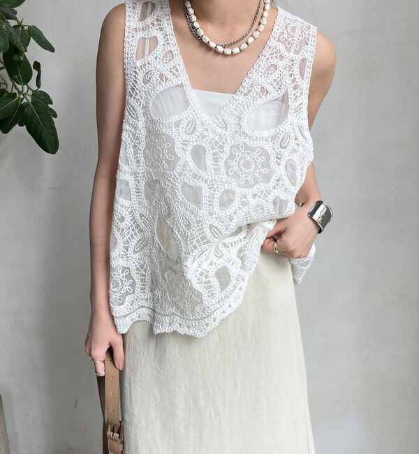  「刺繍前後2WAYレースタンク」|シャツ・ブラウス|