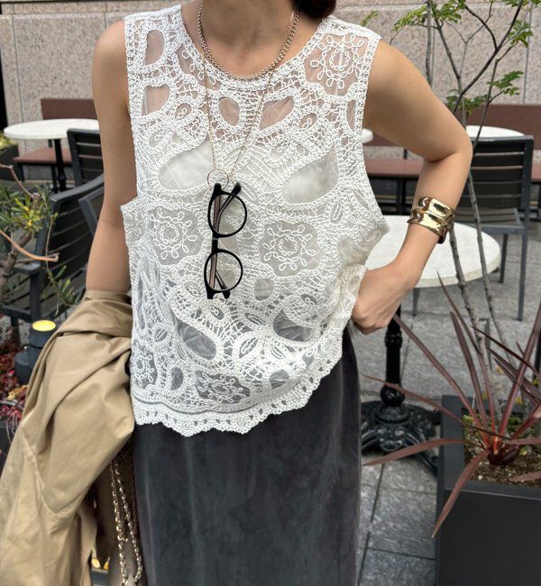 「刺繍前後2WAYレースタンク」|シャツ・ブラウス|