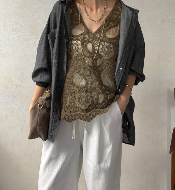  「刺繍前後2WAYレースタンク」|シャツ・ブラウス|