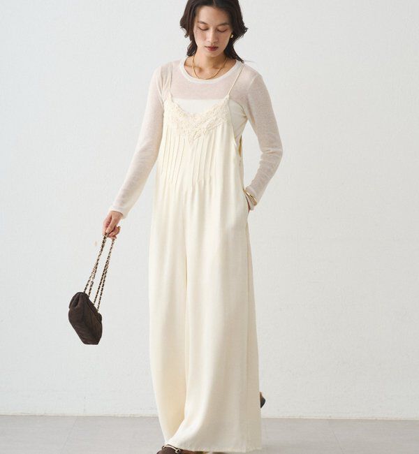  「レースサテンキャミオールインワン」|ワンピース|オフホワイト