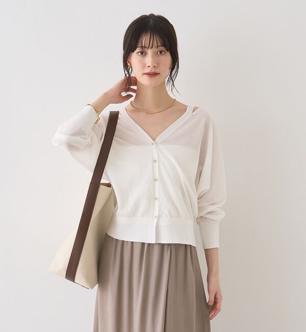 Rouge vif「ネックスリットVネックシアーカーディガン/ニット【予約】」|カーディガン|