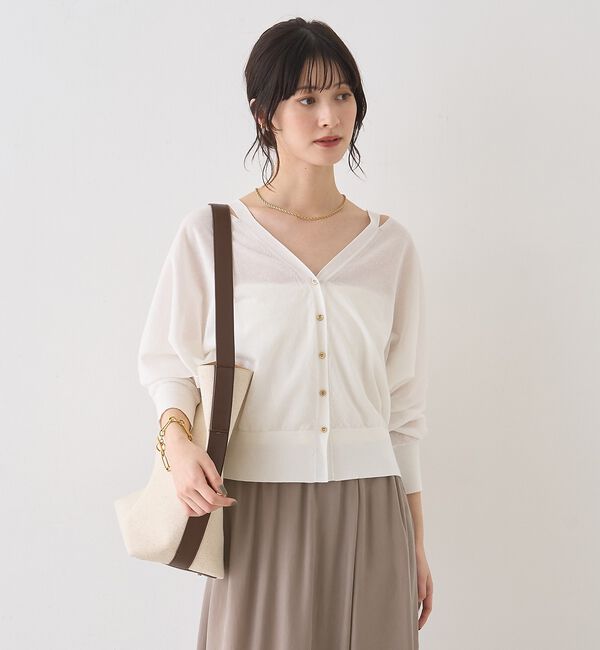 Rouge vif「ネックスリットVネックシアーカーディガン/ニット【予約】」|カーディガン|