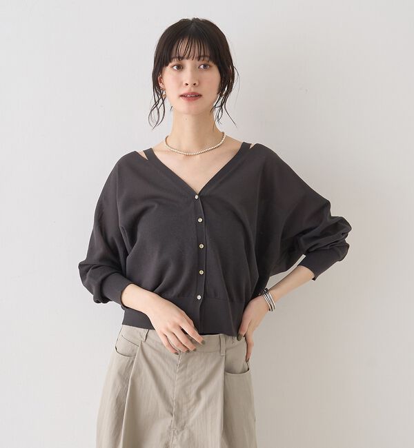 Rouge vif「ネックスリットVネックシアーカーディガン/ニット【予約】」|カーディガン|