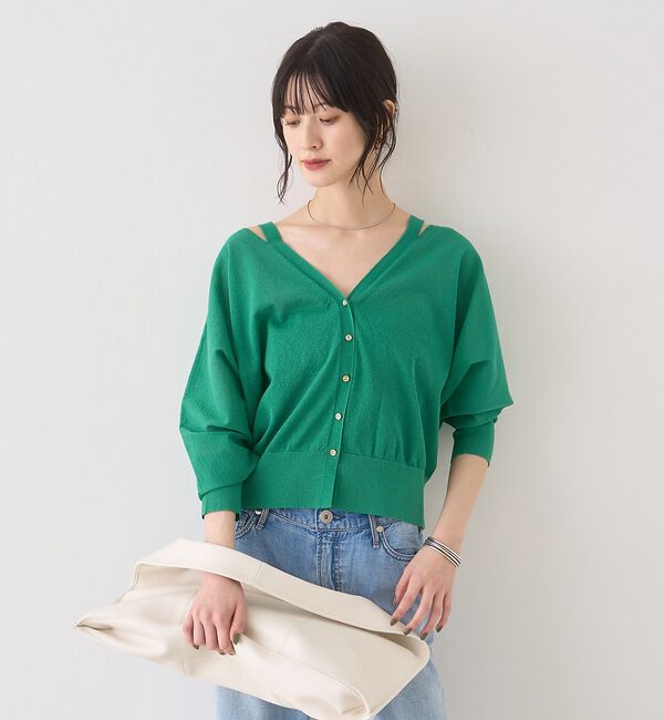 Rouge vif「ネックスリットVネックシアーカーディガン/ニット【予約】」|カーディガン|