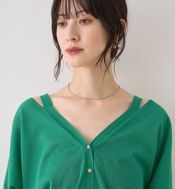 Rouge vif「ネックスリットVネックシアーカーディガン/ニット【予約】」|カーディガン|
