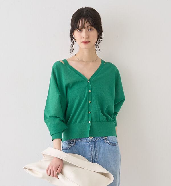 Rouge vif「ネックスリットVネックシアーカーディガン/ニット【予約】」|カーディガン|