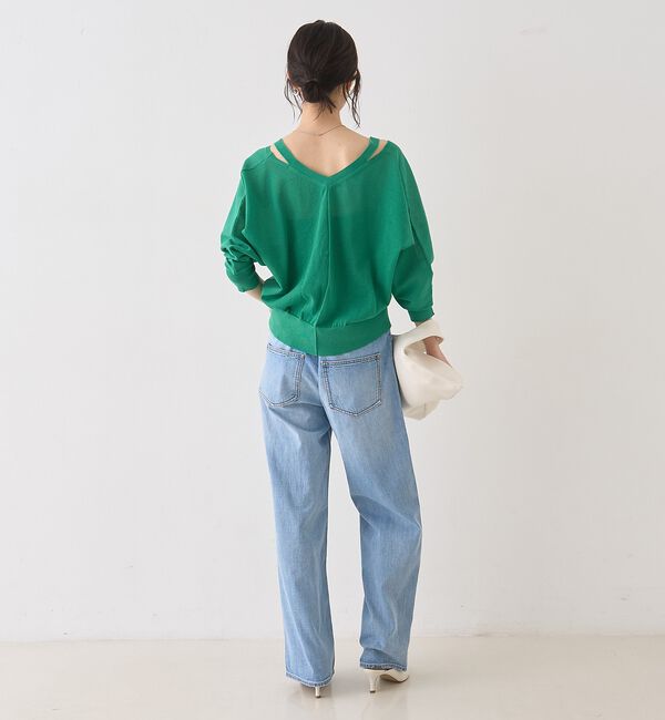 Rouge vif「ネックスリットVネックシアーカーディガン/ニット【予約】」|カーディガン|