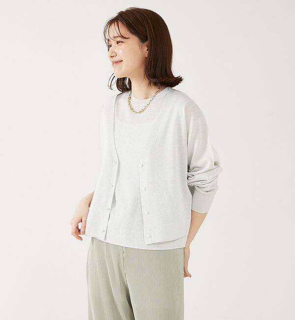 abahouse mavie「【アンサンブル対応】ウォッシャブルラメVネックカーディガン」|カーディガン|