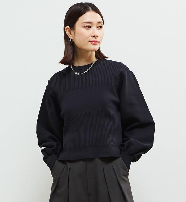 Soffitto「リブ切り替えパフスリーブニット」|ニット・セーター|ネイビー