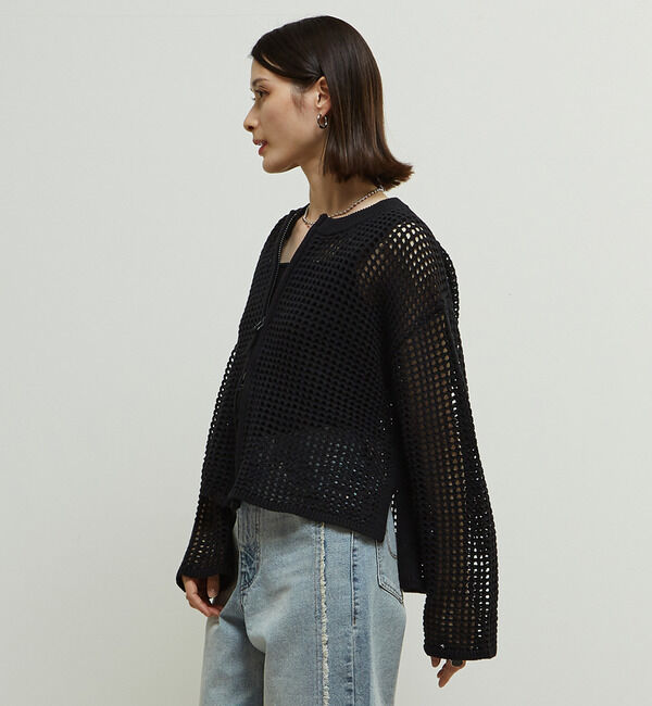 Soffitto「ジップ付きメッシュ編みニットカーディガン」|カーディガン|