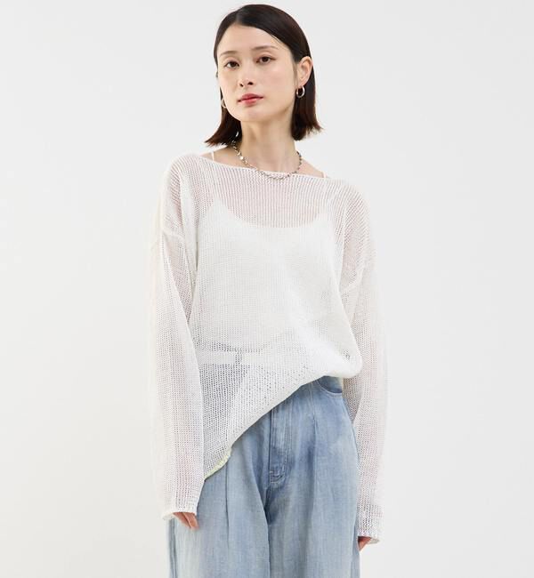 Soffitto「リネン混ボートネックシアーニット」|ニット・セーター|ホワイト