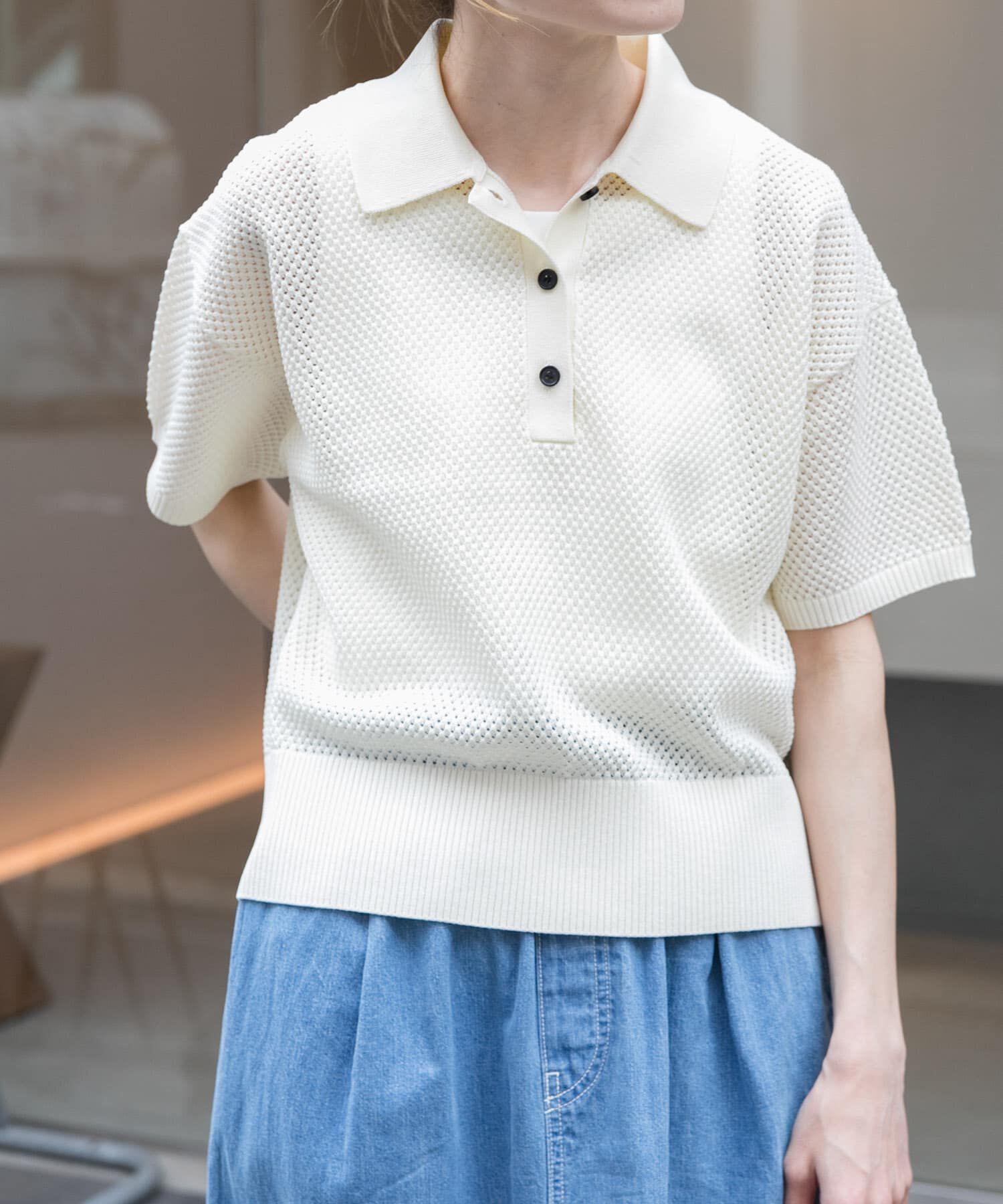 URBAN RESEARCH DOORS「FORK&SPOON　メッシュパターンニットポロシャツ」|ニット・セーター|