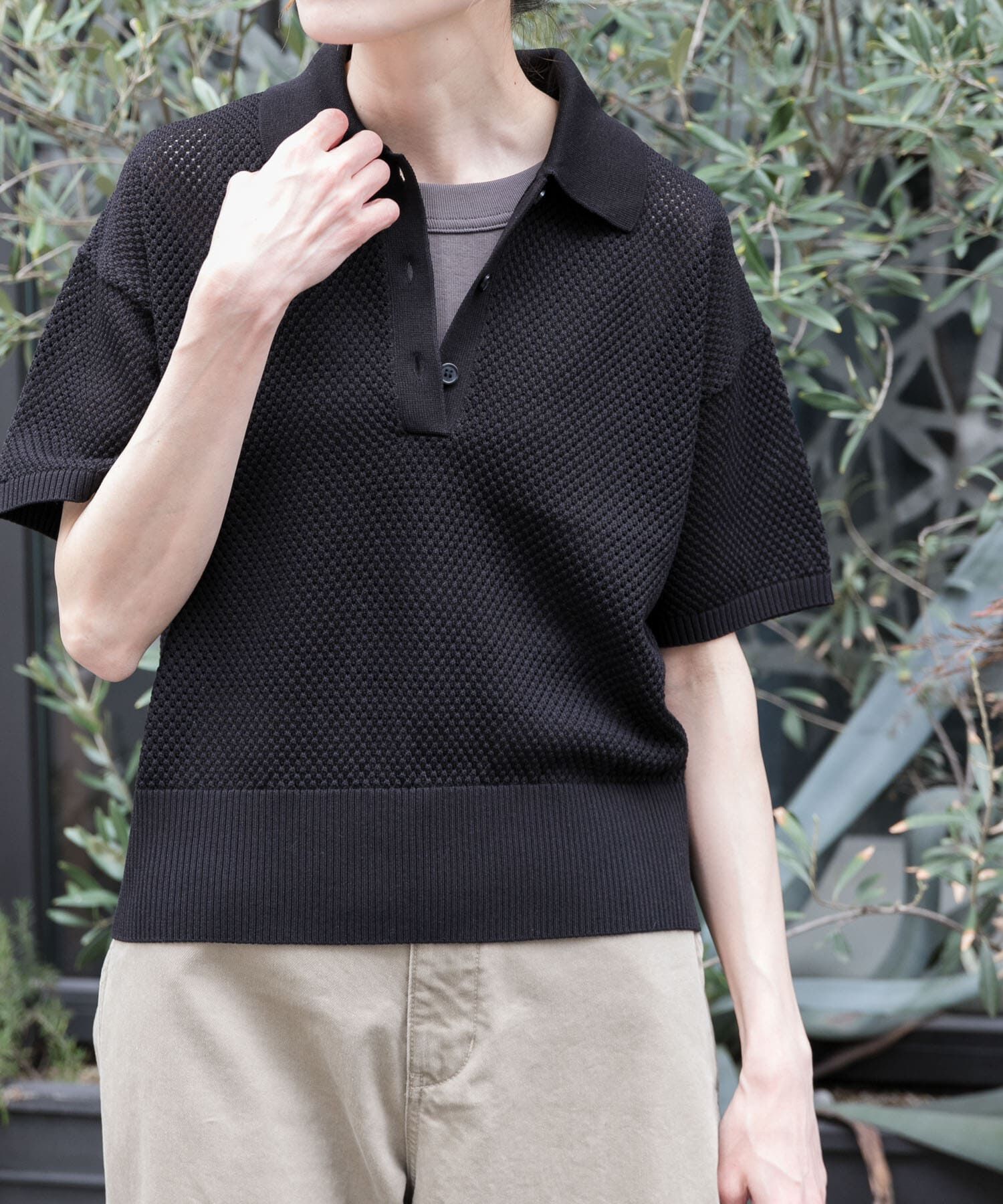 URBAN RESEARCH DOORS「FORK&SPOON　メッシュパターンニットポロシャツ」|ニット・セーター|