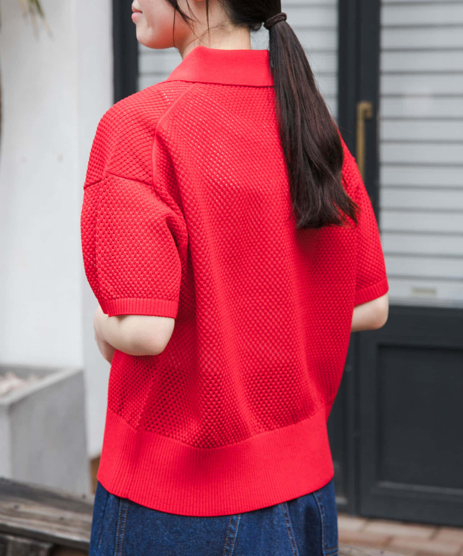 URBAN RESEARCH DOORS「FORK&SPOON　メッシュパターンニットポロシャツ」|ニット・セーター|