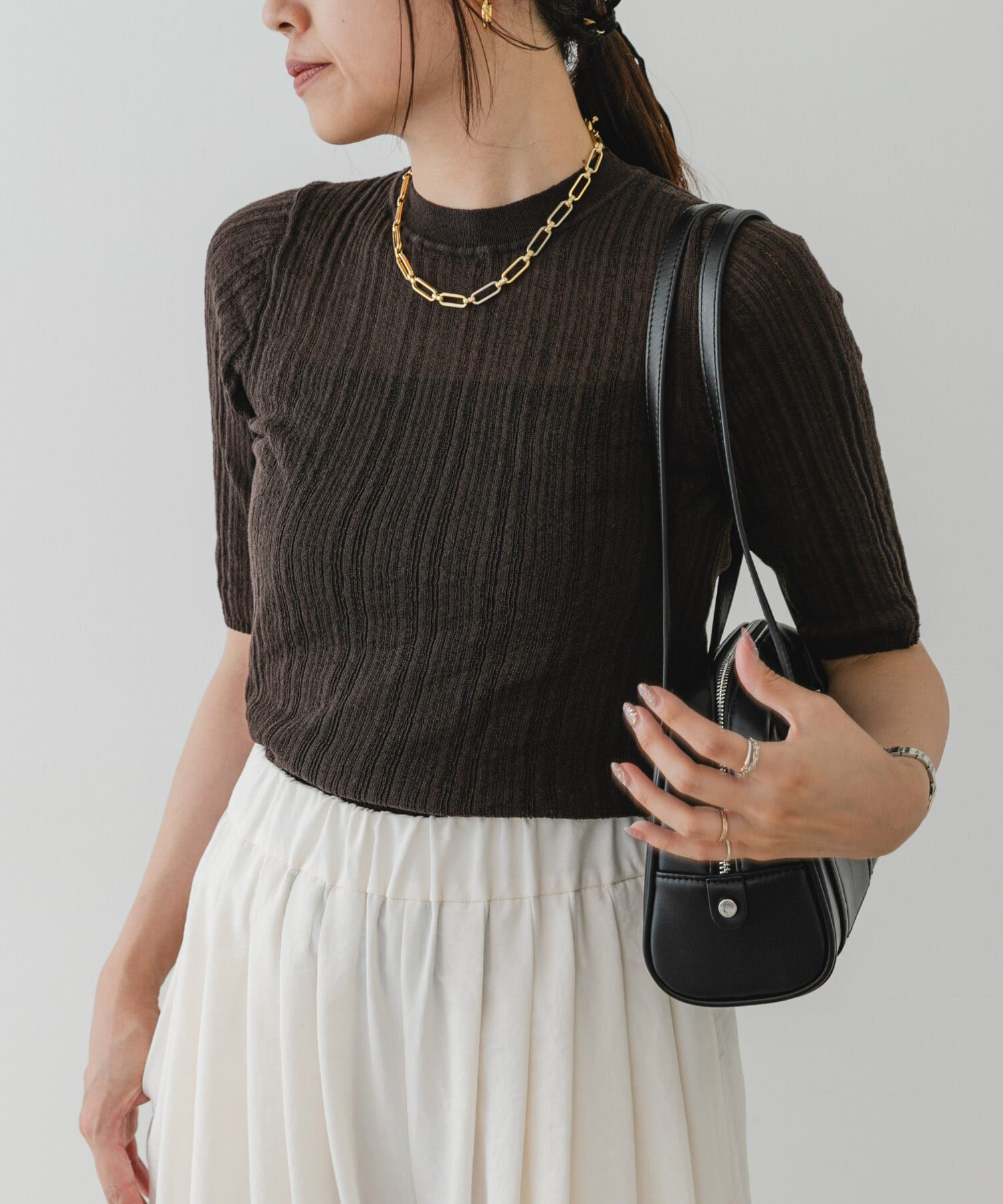 URBAN RESEARCH ROSSO「F by ROSSO　シアーリブ5分袖ニット」|ニット・セーター|