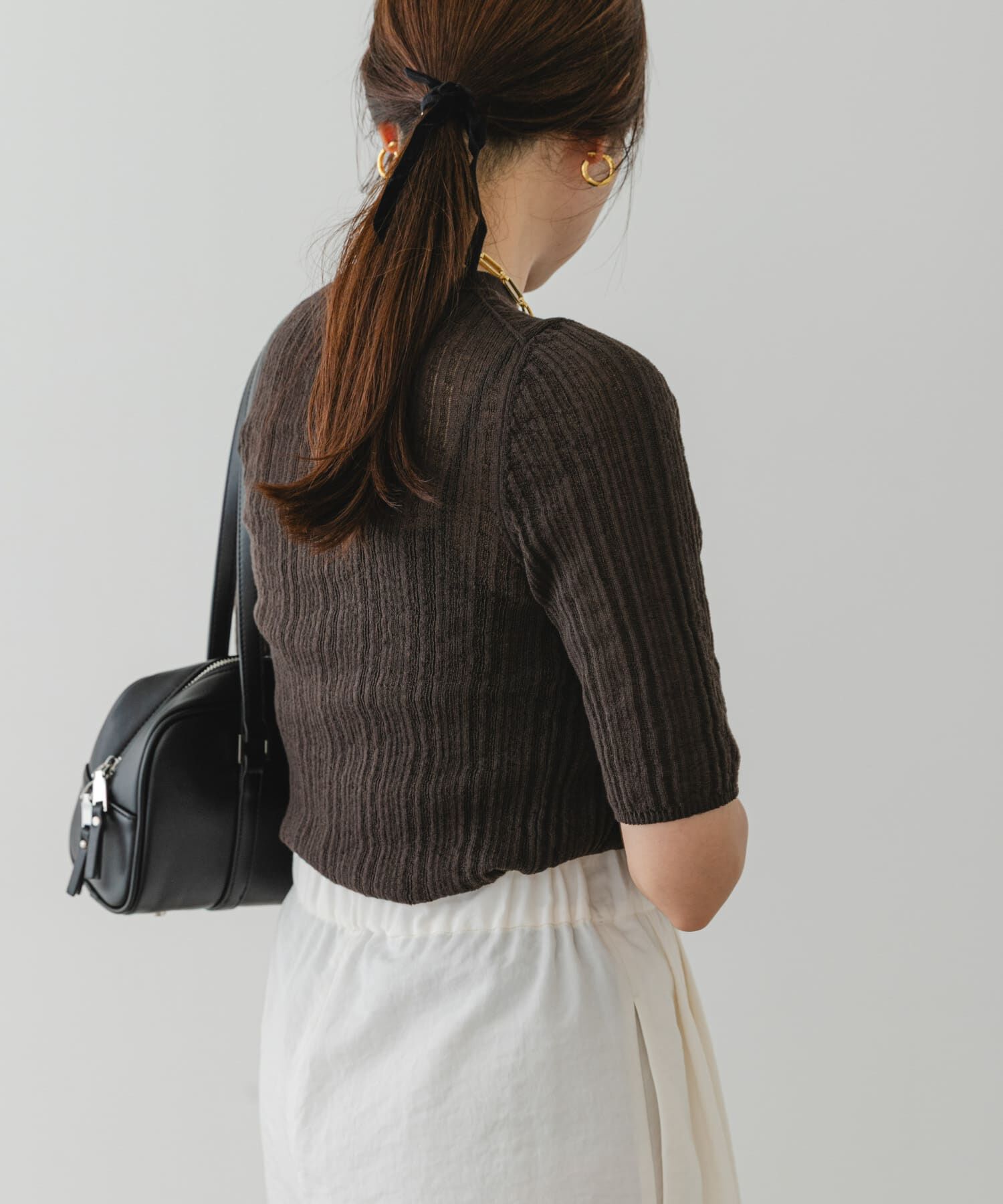 URBAN RESEARCH ROSSO「F by ROSSO　シアーリブ5分袖ニット」|ニット・セーター|