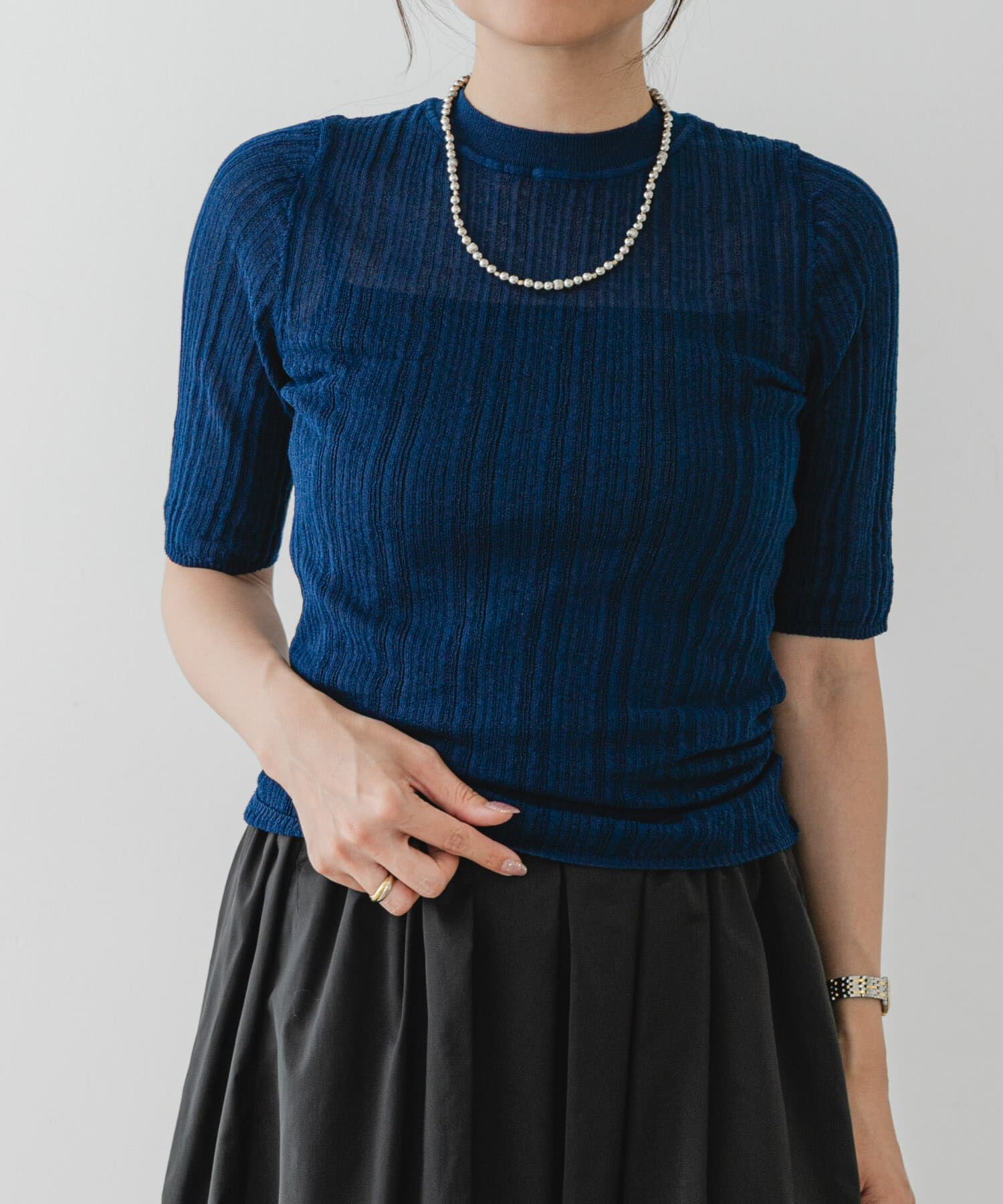 URBAN RESEARCH ROSSO「F by ROSSO　シアーリブ5分袖ニット」|ニット・セーター|