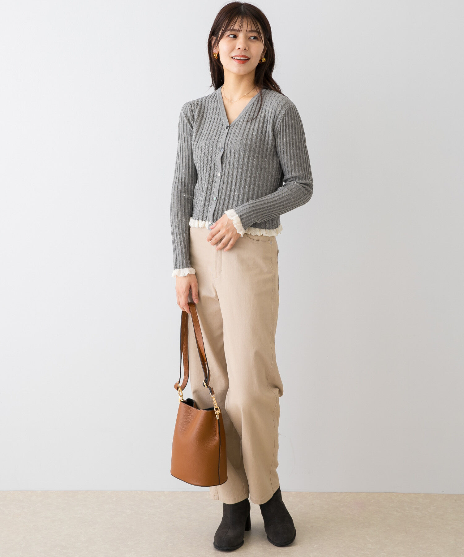 URBAN RESEARCH ROSSO「F by ROSSO　スパンコールフリルリブカーディガン」|カーディガン|