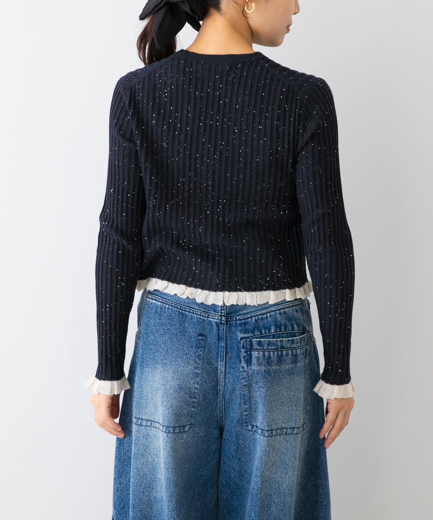 URBAN RESEARCH ROSSO「F by ROSSO　スパンコールフリルリブカーディガン」|カーディガン|