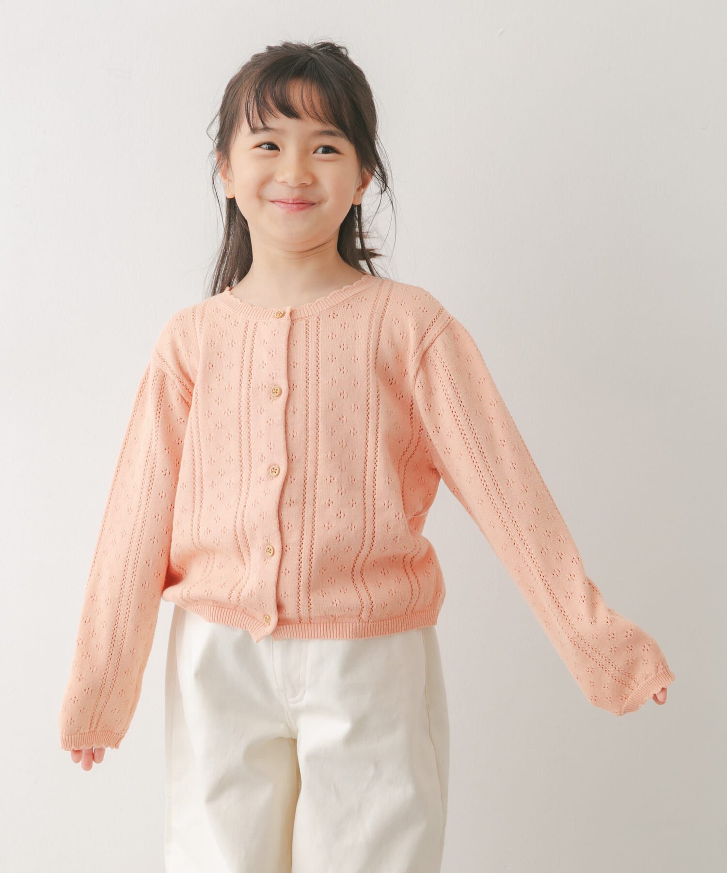 URBAN RESEARCH DOORS「透かし編みカーディガン(KIDS)」|ニット・セーター|ピンク系その他