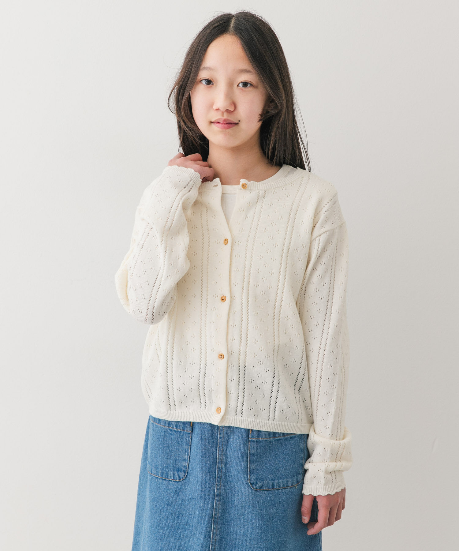 URBAN RESEARCH DOORS「『150サイズ』透かし編みカーディガン(KIDS)」|ニット・セーター|アイボリー