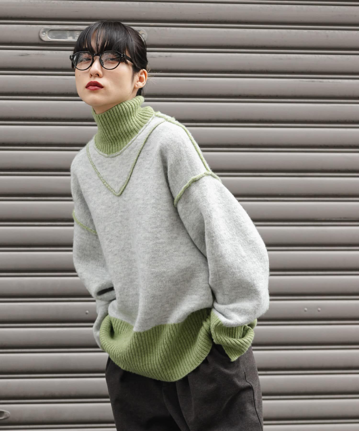  「リバーシブルタートルニット」|ニット・セーター|グリーン系その他