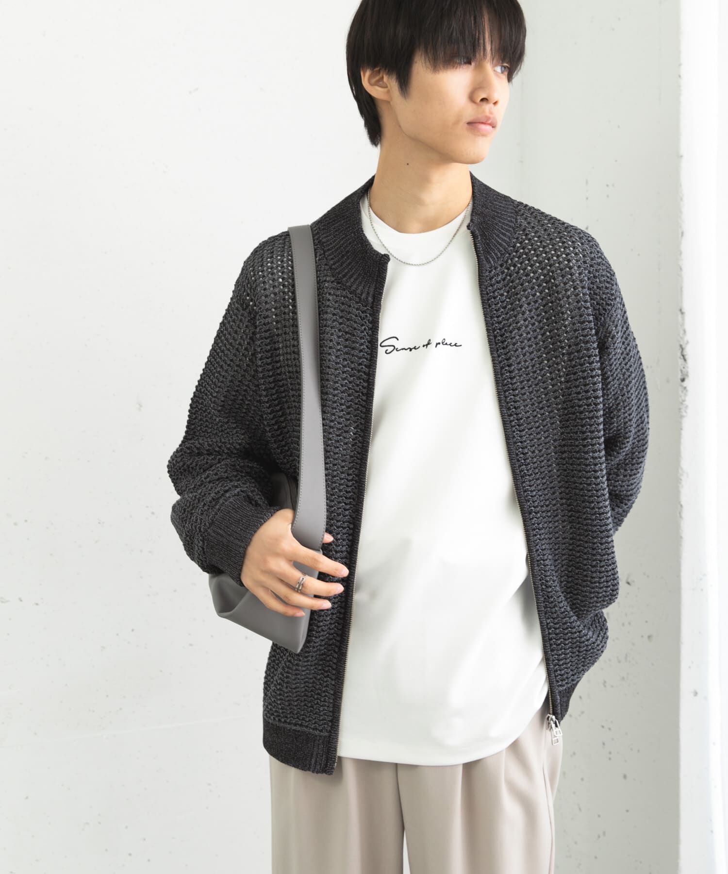 SENSE OF PLACE by URBAN RESEARCH「『ユニセックス』『洗濯可』シアーメッシュドライバーズカーディガン」|カーディガン|