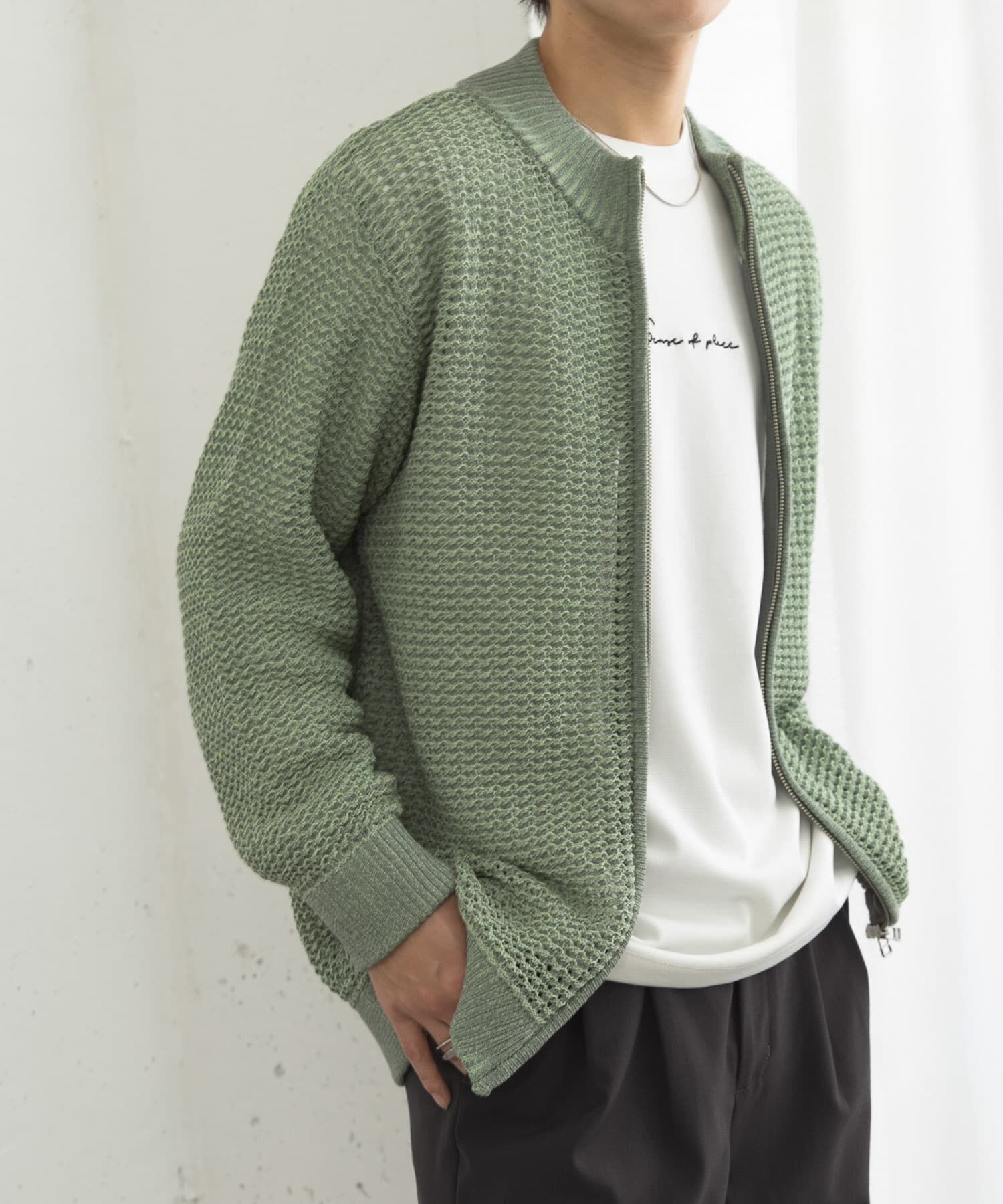 SENSE OF PLACE by URBAN RESEARCH「『ユニセックス』『洗濯可』シアーメッシュドライバーズカーディガン」|カーディガン|