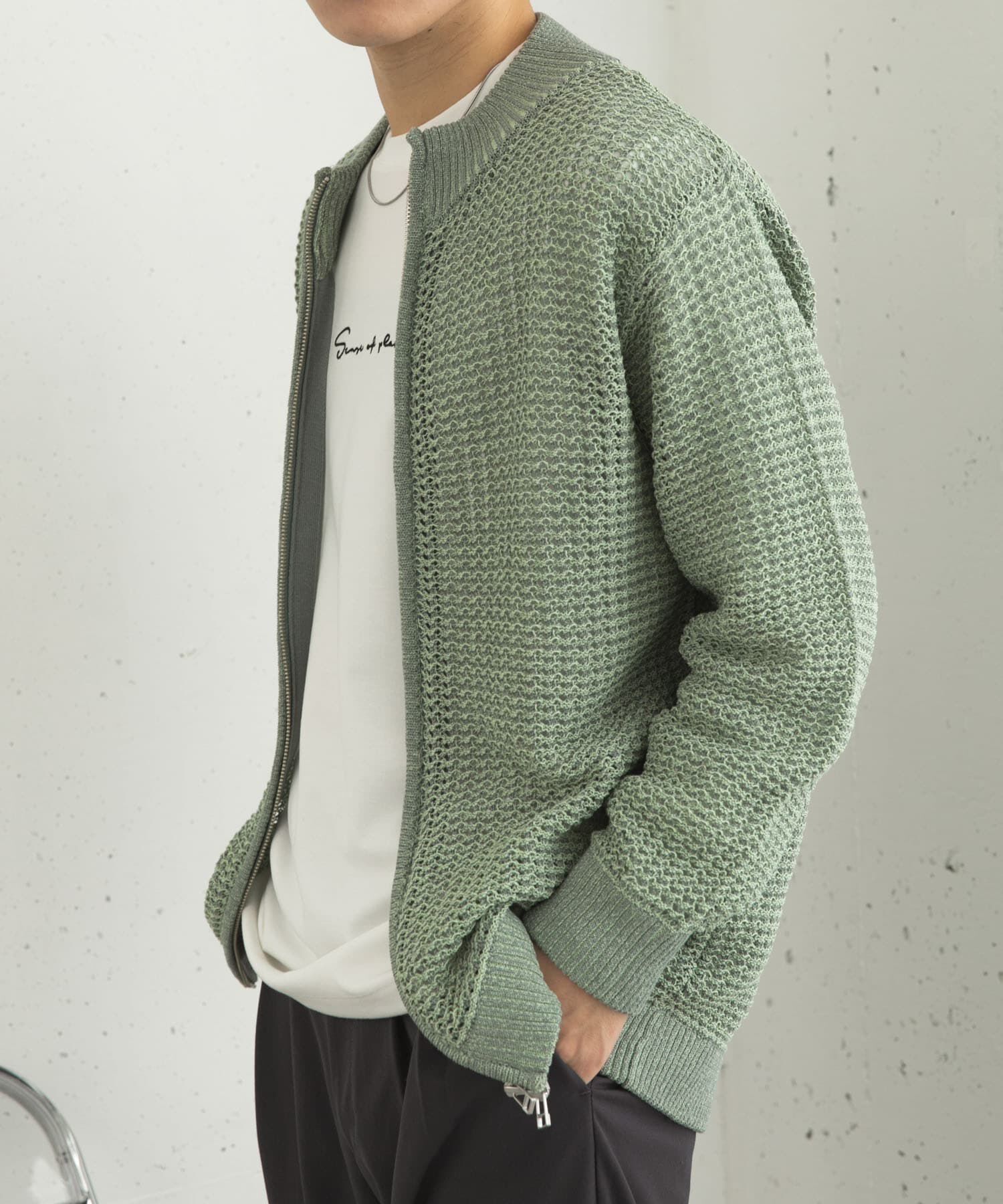 SENSE OF PLACE by URBAN RESEARCH「『ユニセックス』『洗濯可』シアーメッシュドライバーズカーディガン」|カーディガン|