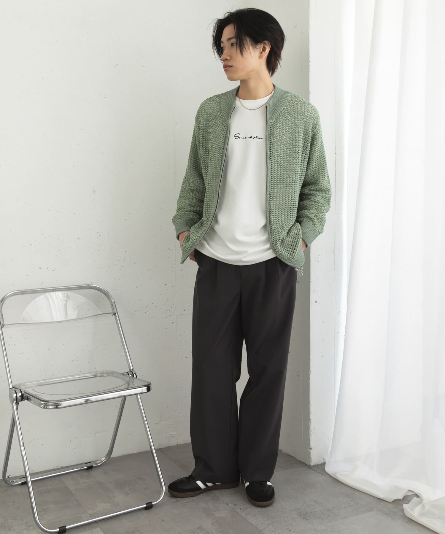 SENSE OF PLACE by URBAN RESEARCH「『ユニセックス』『洗濯可』シアーメッシュドライバーズカーディガン」|カーディガン|