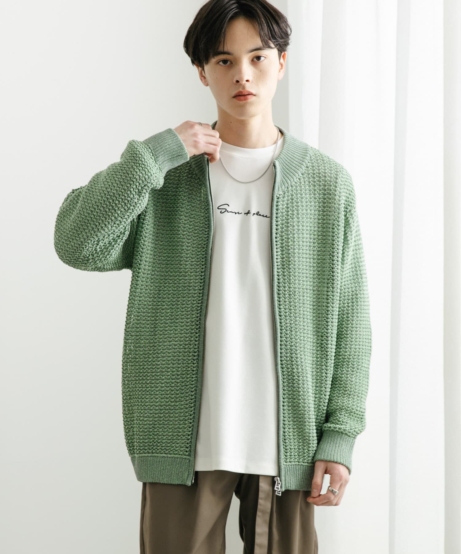 SENSE OF PLACE by URBAN RESEARCH「『ユニセックス』『洗濯可』シアーメッシュドライバーズカーディガン」|カーディガン|