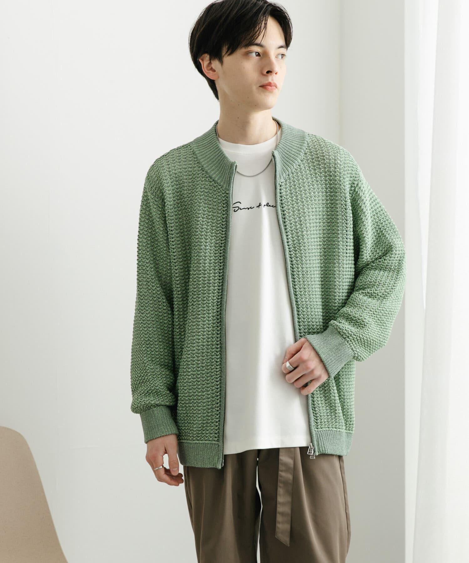 SENSE OF PLACE by URBAN RESEARCH「『ユニセックス』『洗濯可』シアーメッシュドライバーズカーディガン」|カーディガン|