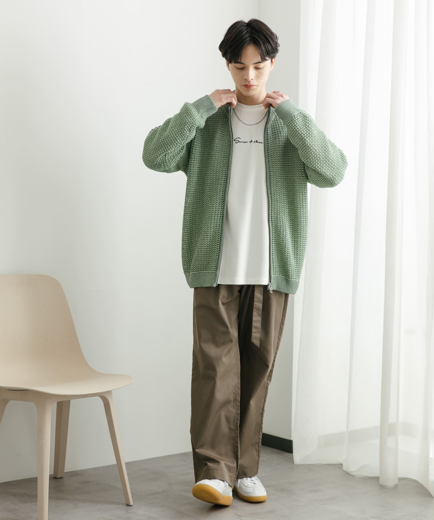 SENSE OF PLACE by URBAN RESEARCH「『ユニセックス』『洗濯可』シアーメッシュドライバーズカーディガン」|カーディガン|