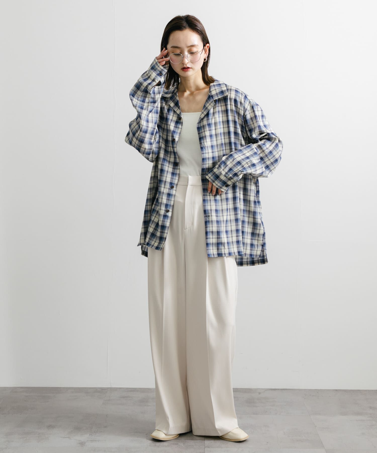 SENSE OF PLACE by URBAN RESEARCH「『ユニセックス』シアーチェックオープンカラーロングスリーブシャツ」|シャツ・ブラウス|