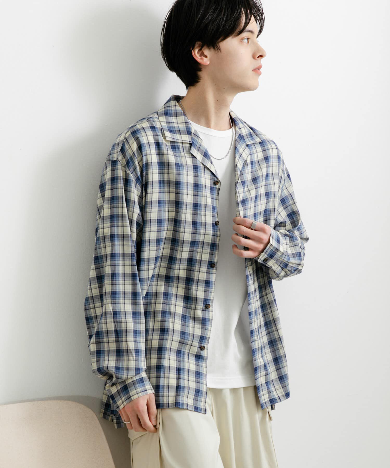 SENSE OF PLACE by URBAN RESEARCH「『ユニセックス』シアーチェックオープンカラーロングスリーブシャツ」|シャツ・ブラウス|