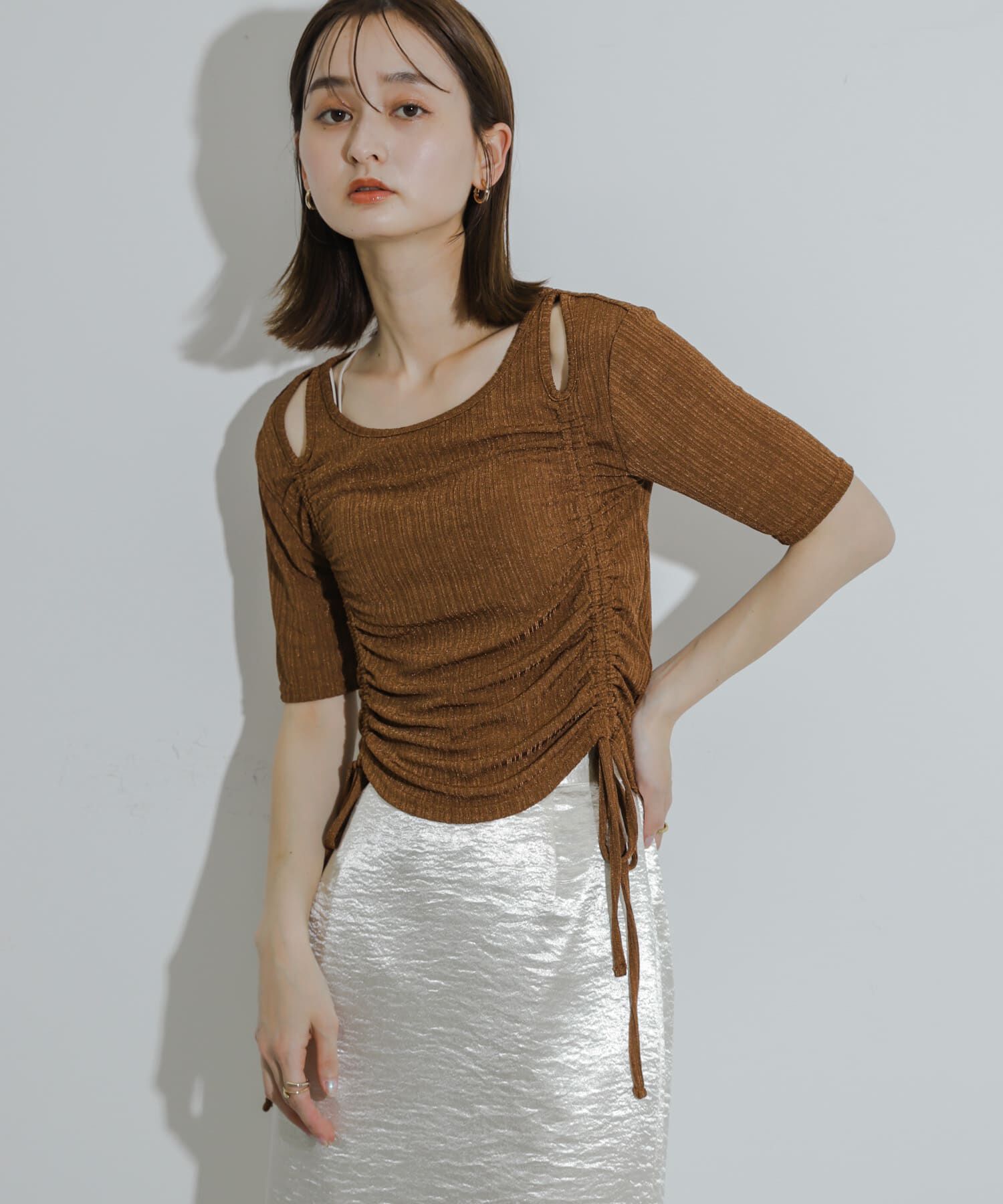 SENSE OF PLACE by URBAN RESEARCH「カットアウトシャーリングトップ(5分袖)」|Tシャツ・カットソー|