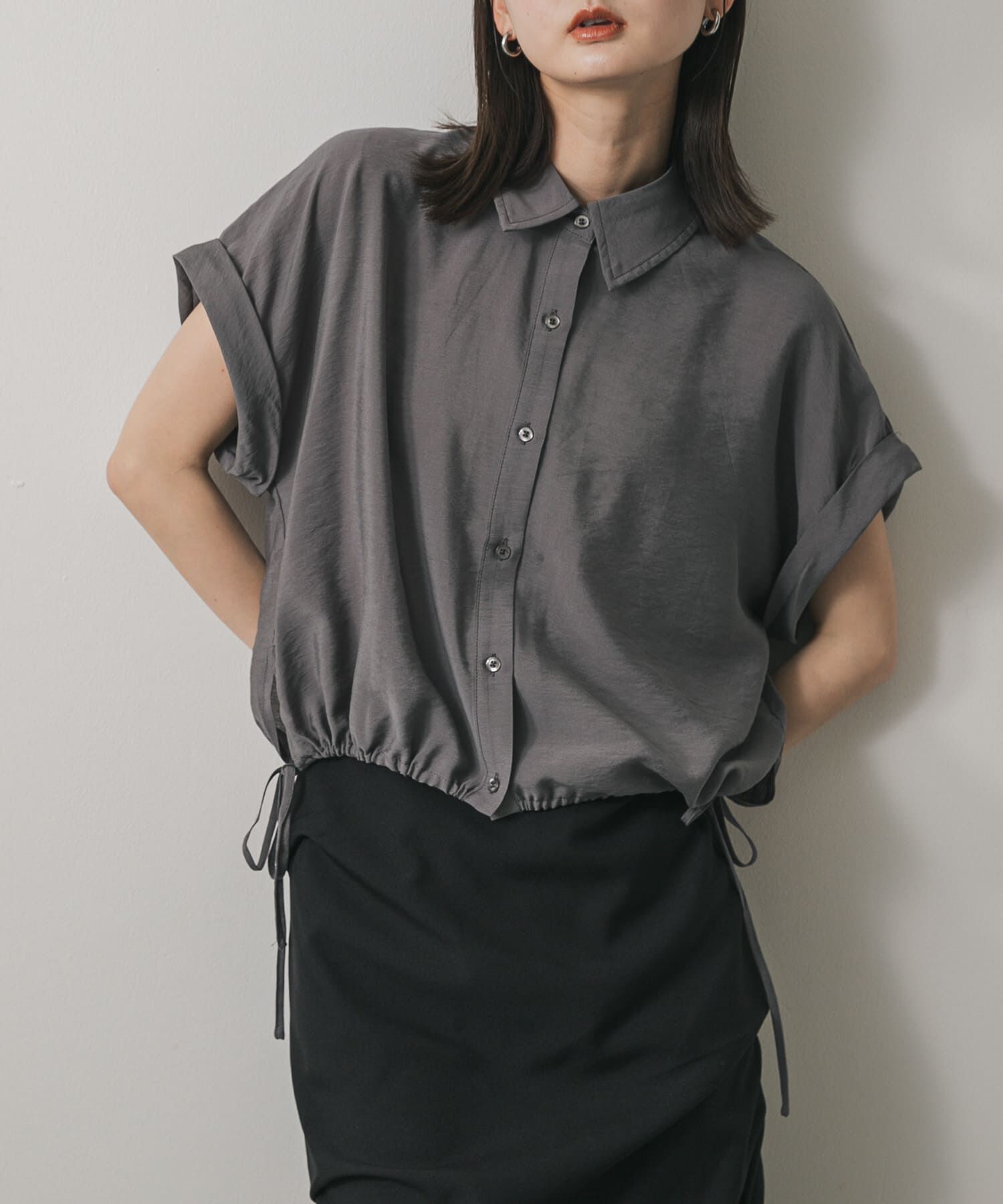 SENSE OF PLACE by URBAN RESEARCH「クロップドバルーンブラウス」|シャツ・ブラウス|チャコールグレー