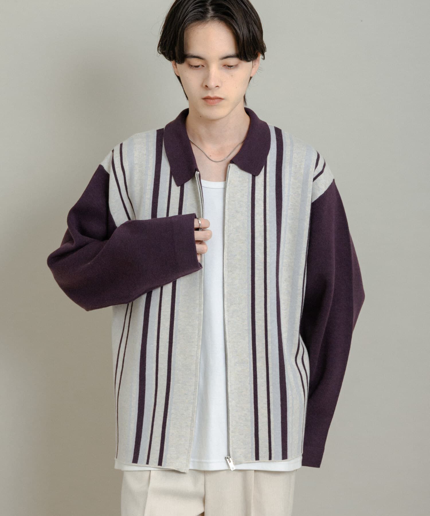 SENSE OF PLACE by URBAN RESEARCH「ストライプZIPニットシャツ」|ニット・セーター|