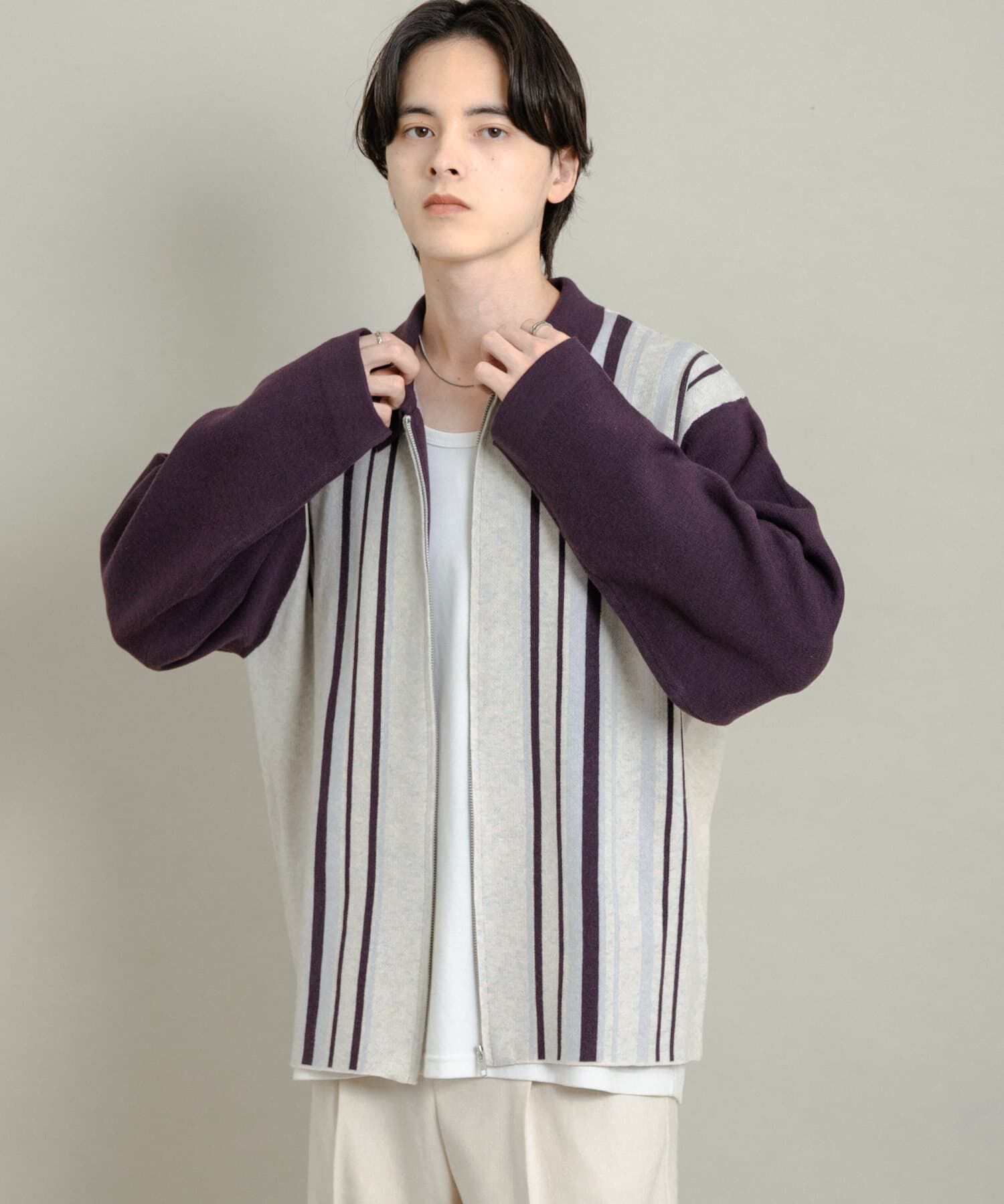 SENSE OF PLACE by URBAN RESEARCH「ストライプZIPニットシャツ」|ニット・セーター|