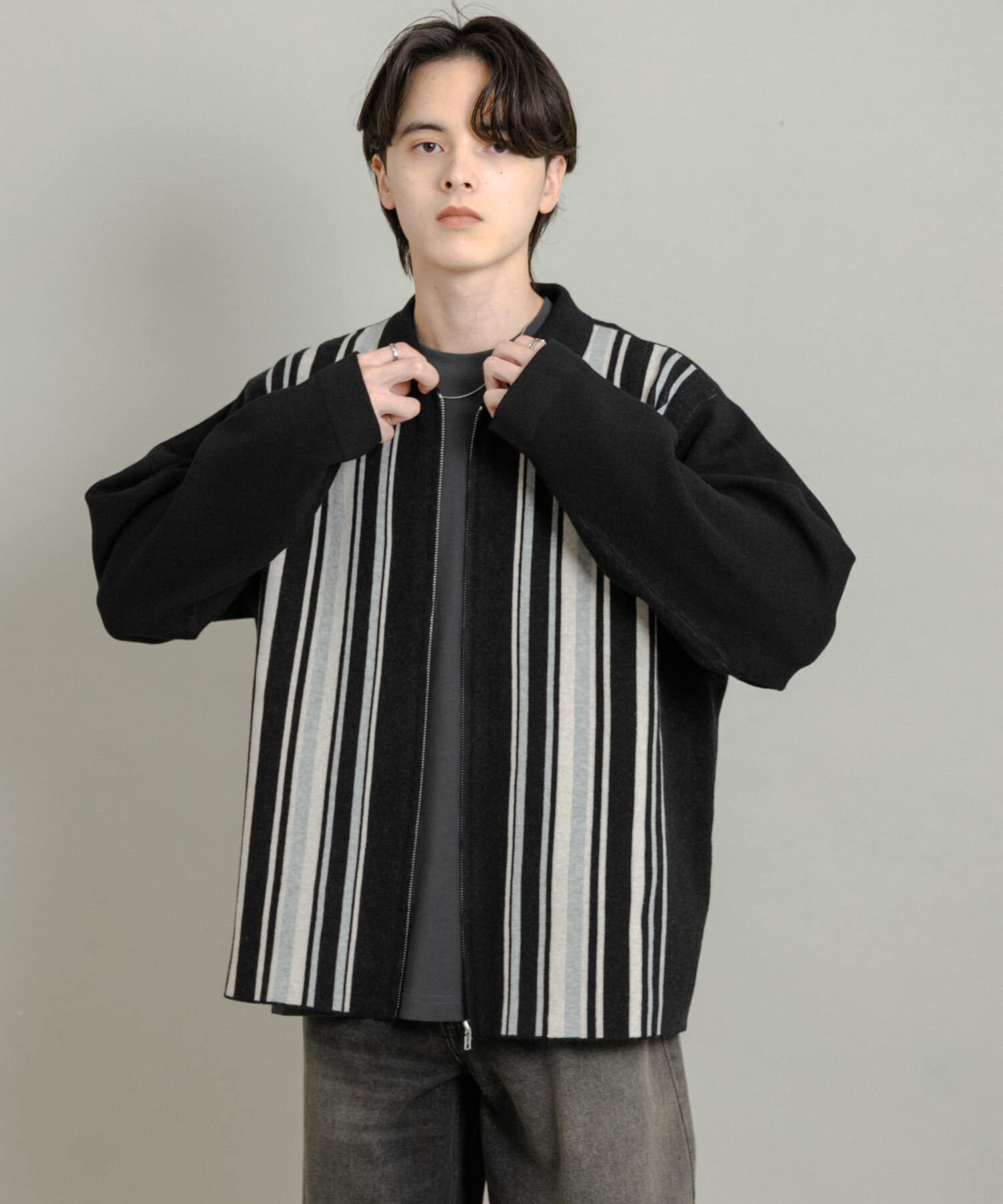 SENSE OF PLACE by URBAN RESEARCH「ストライプZIPニットシャツ」|ニット・セーター|