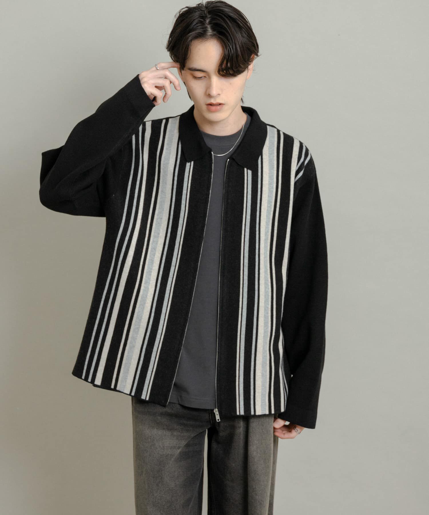 SENSE OF PLACE by URBAN RESEARCH「ストライプZIPニットシャツ」|ニット・セーター|