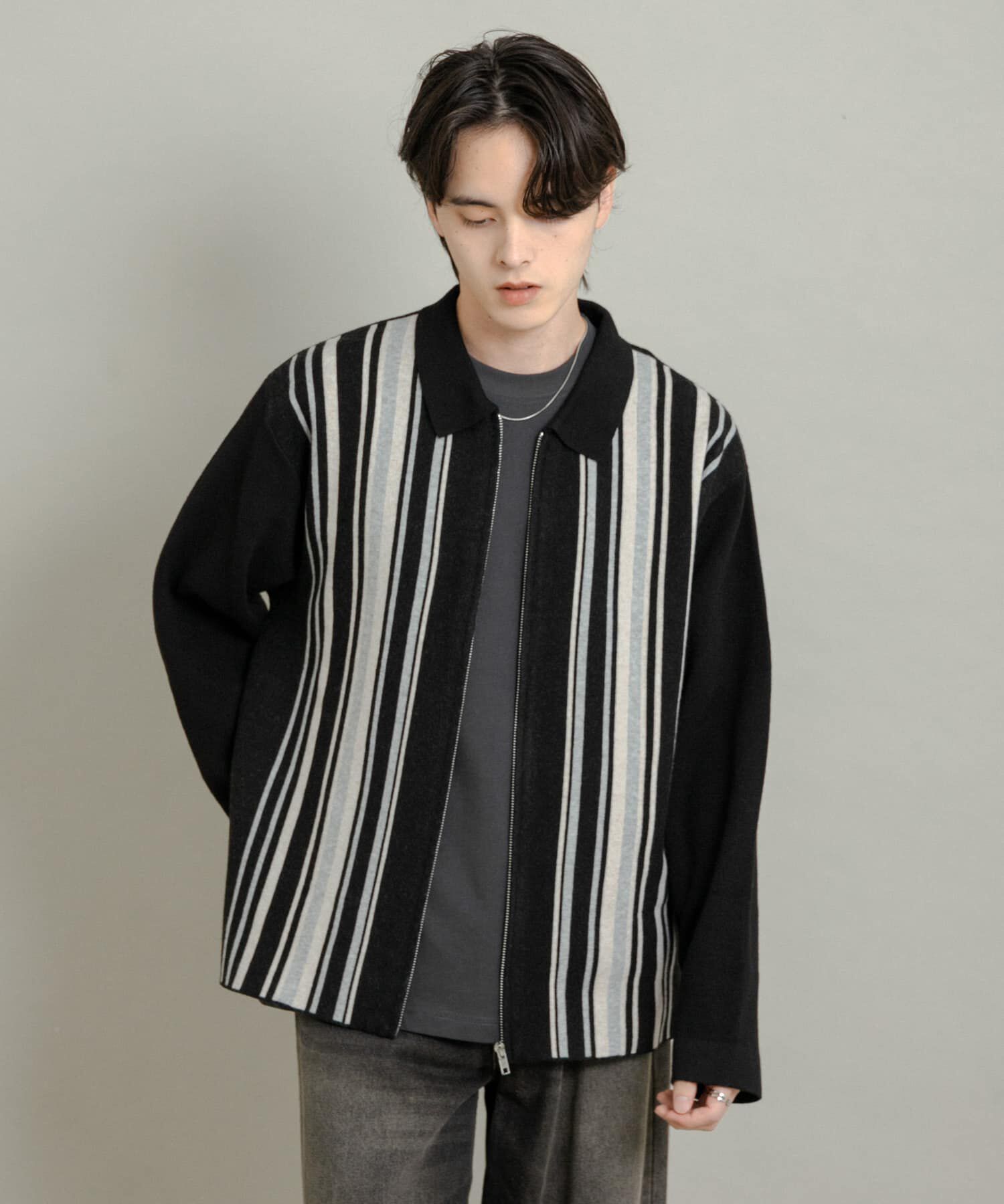 SENSE OF PLACE by URBAN RESEARCH「ストライプZIPニットシャツ」|ニット・セーター|