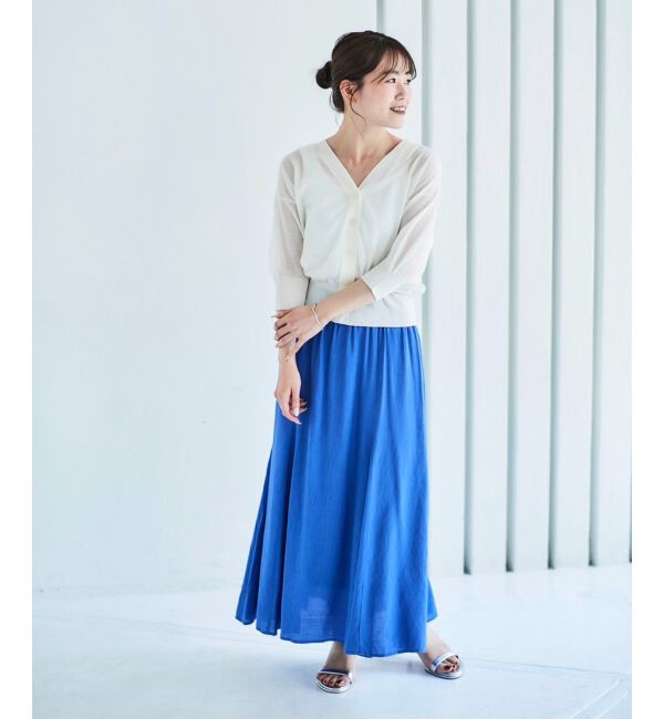 le.coeur blanc「《手洗い可能》シアーVネック7分袖カーディガン」|カーディガン|