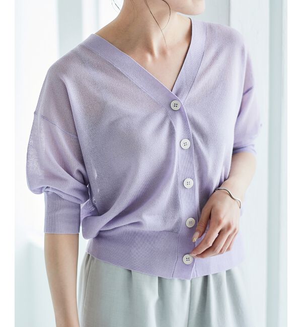 le.coeur blanc「《手洗い可能》シアーVネック7分袖カーディガン」|カーディガン|