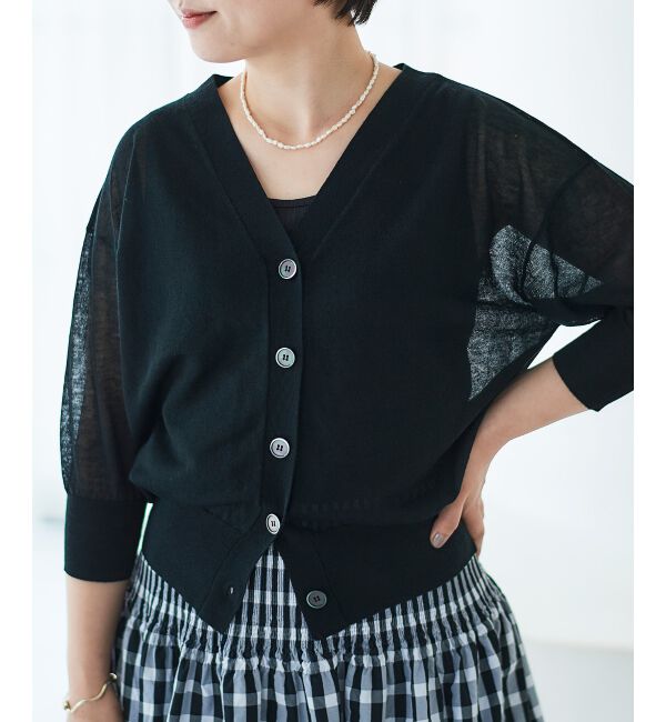 le.coeur blanc「《手洗い可能》シアーVネック7分袖カーディガン」|カーディガン|