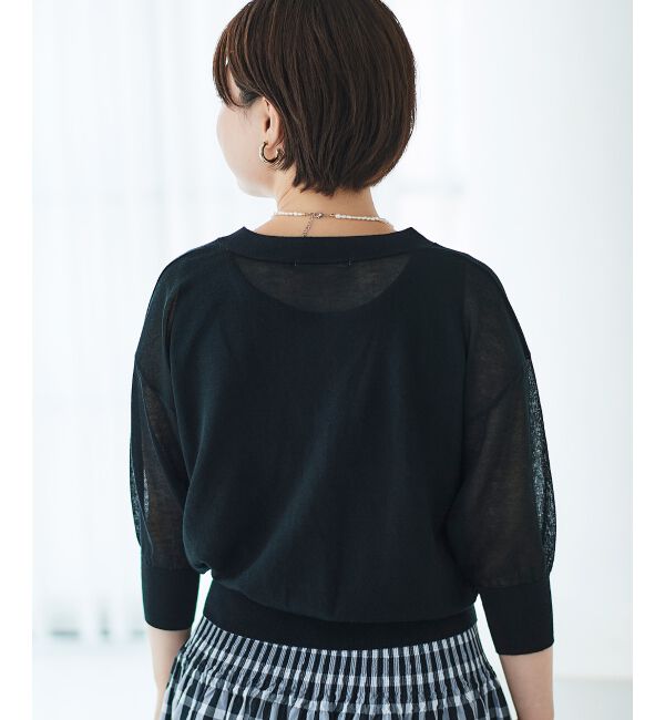 le.coeur blanc「《手洗い可能》シアーVネック7分袖カーディガン」|カーディガン|