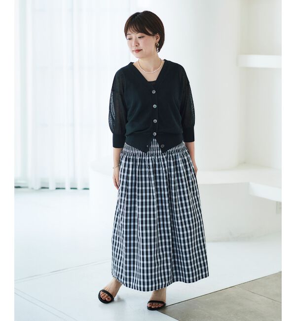 le.coeur blanc「《手洗い可能》シアーVネック7分袖カーディガン」|カーディガン|